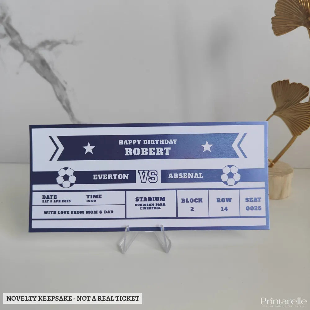 Personalised Football Foil Ticket | Birthday Keepsake - personalised foil football, foil football ticket, match
