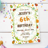 Personalised Garden Bug Birthday Party Invitation – Beetles Ladybirds & Dragonflies Design - garden bug birthday,