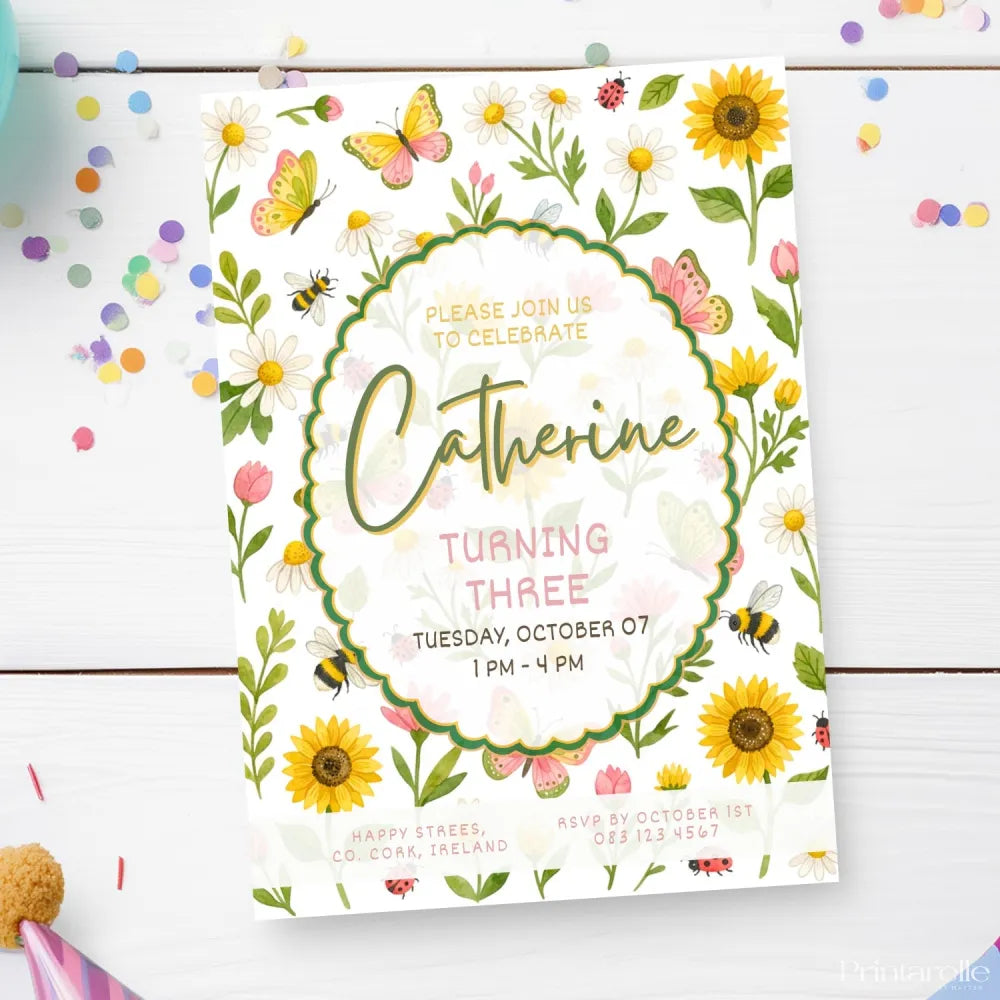 Personalised Garden Wildflower Birthday Party Invitatio - wildflower birthday, garden wildflower birthday, birthday