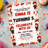 Personalised Girl Firefighter Birthday Invitation Cards - girl firefighter, girl firefighter birthday, firefighter