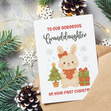 Granddaughter First Christmas Card | Cute Bunny Design - Greeting Card