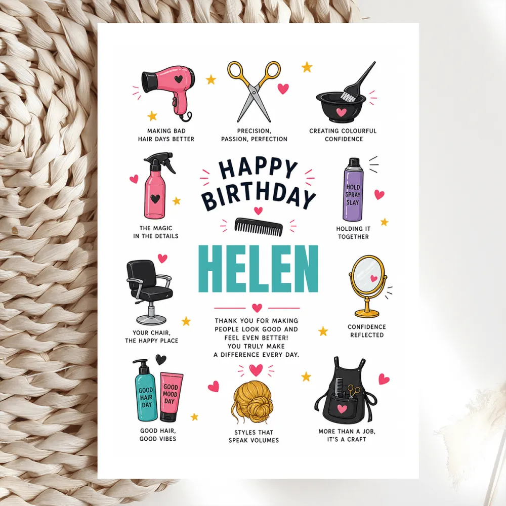 Personalised Hairdresser Birthday Card - personalised hairdresser birthday, hairdresser birthday card, personalised