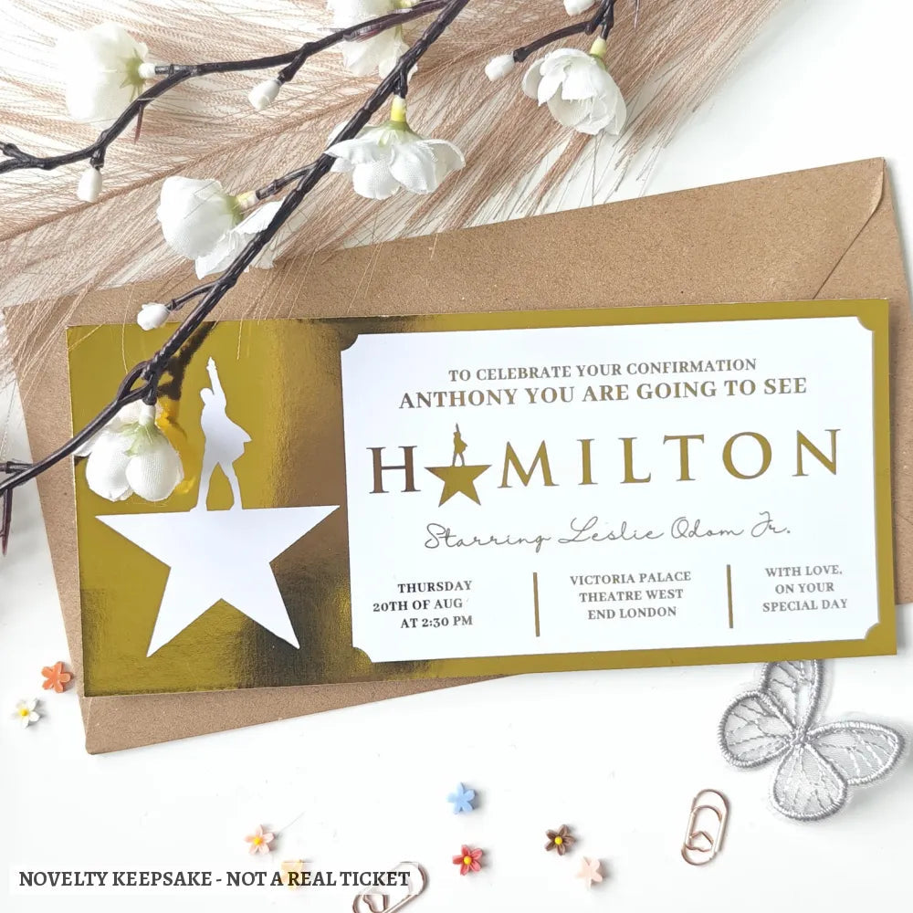 Personalised Hamilton Theatre Ticket Gift | Confirmation Birthday & Special Occasions - personalised hamilton theatre,