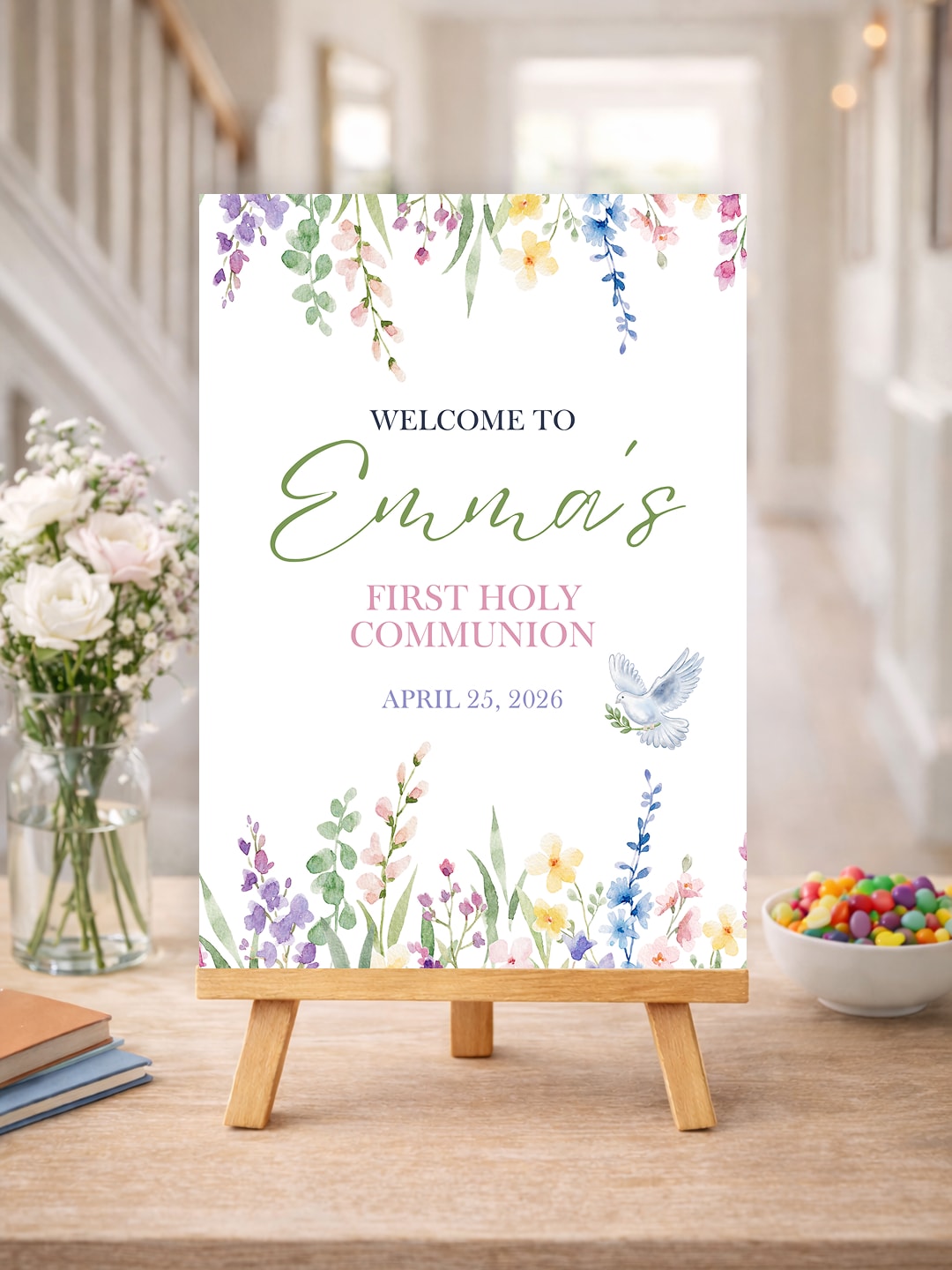 Personalised Hanging Garden First Holy Communion Welcome Sign - Party Decor - Printarelle
