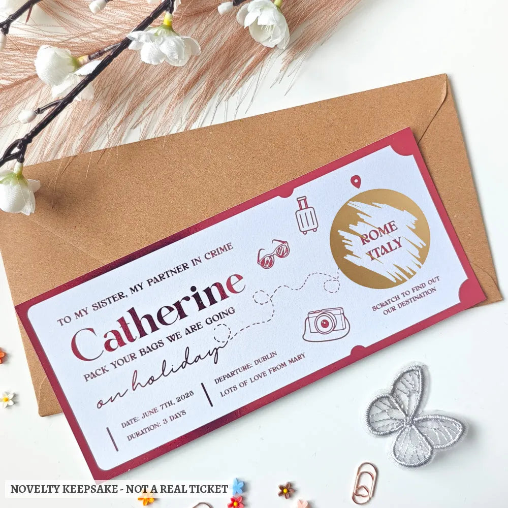 Personalised Holiday Scratch-to-Reveal Ticket | Any Destination Reveal - personalised holiday, personalised holiday