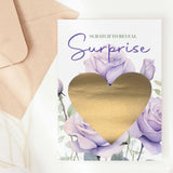 Personalised Holiday Surprise Scratch Card – Lilac Rose Heart - Greeting Card - Printarelle
