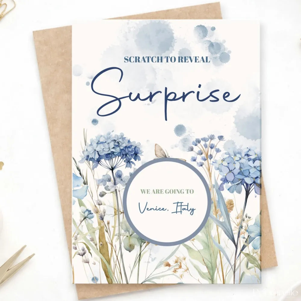 Personalised Holiday Surprise Scratch Card – Wildflower | Holiday Surprise Reveal - Greeting Card - Printarelle