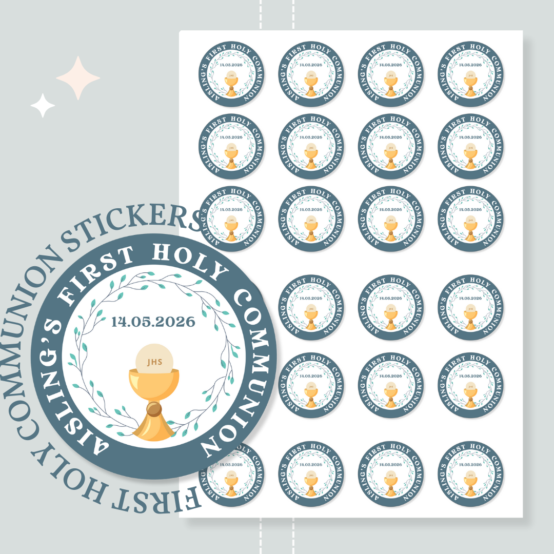 Personalised Holy Communion Stickers - Blue Chalice - Stickers - Printarelle
