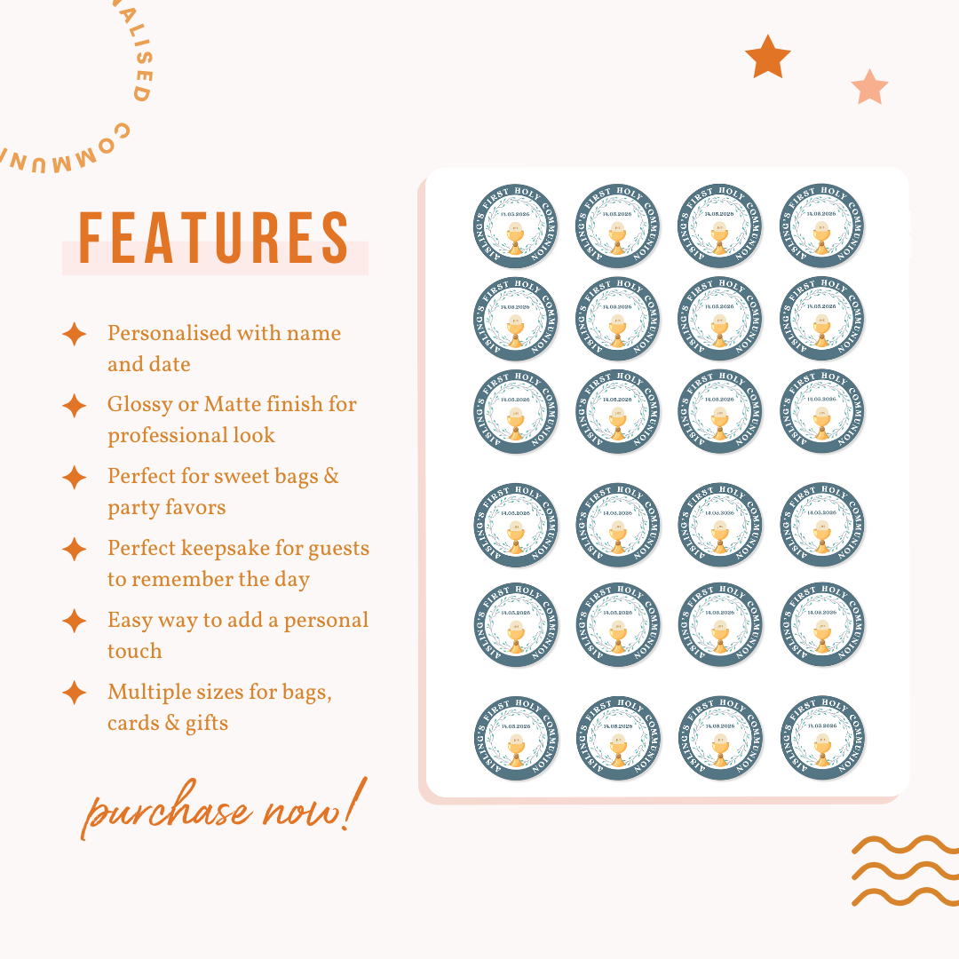 Personalised Holy Communion Stickers - Blue Chalice - Stickers - Printarelle