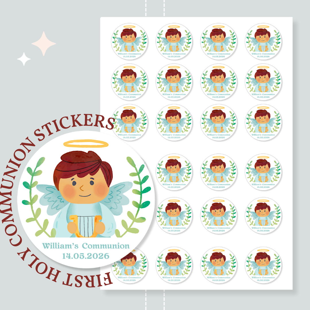Personalised Holy Communion Stickers - Boy Angel - Stickers - Printarelle