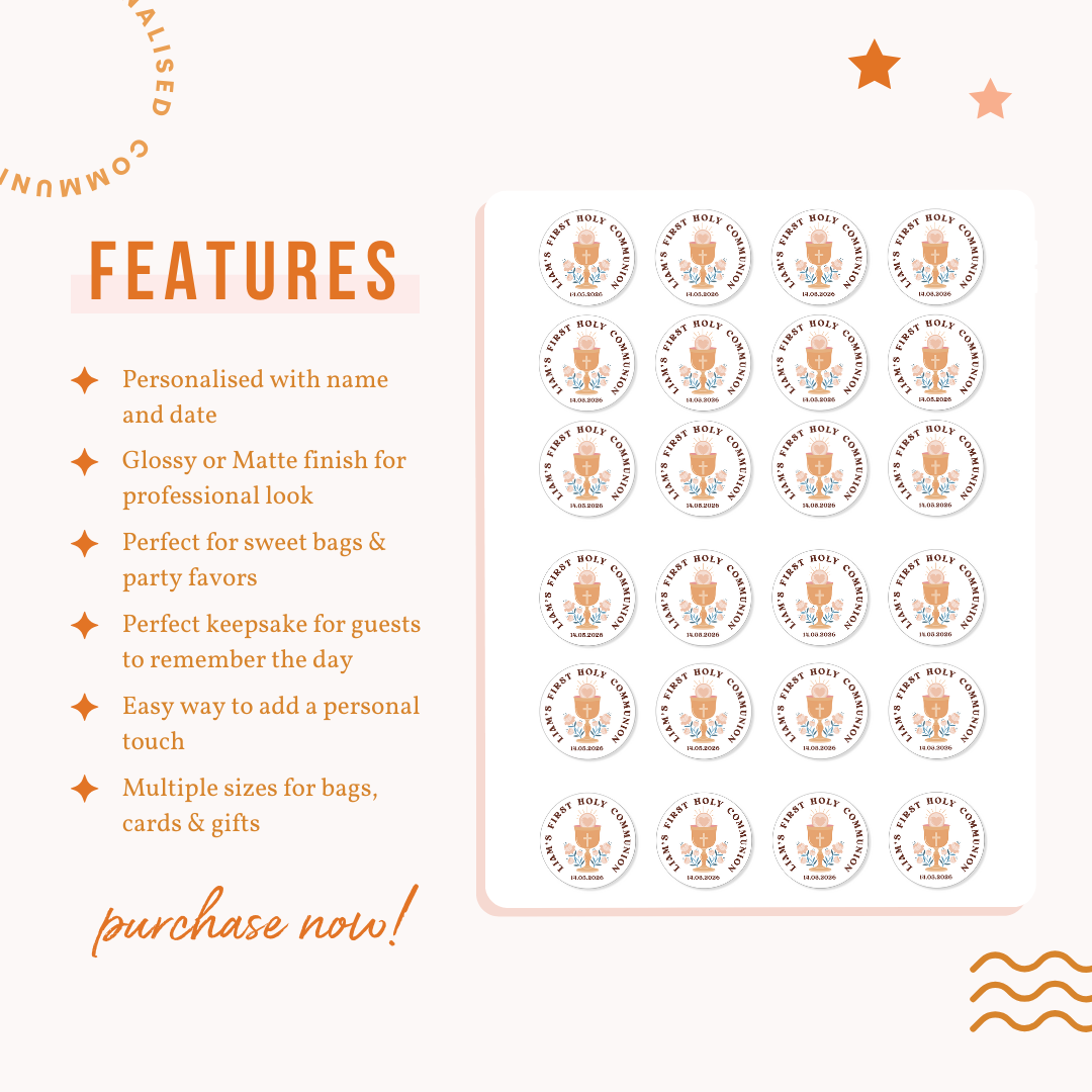 Personalised Holy Communion Stickers - Chalice - Stickers - Printarelle