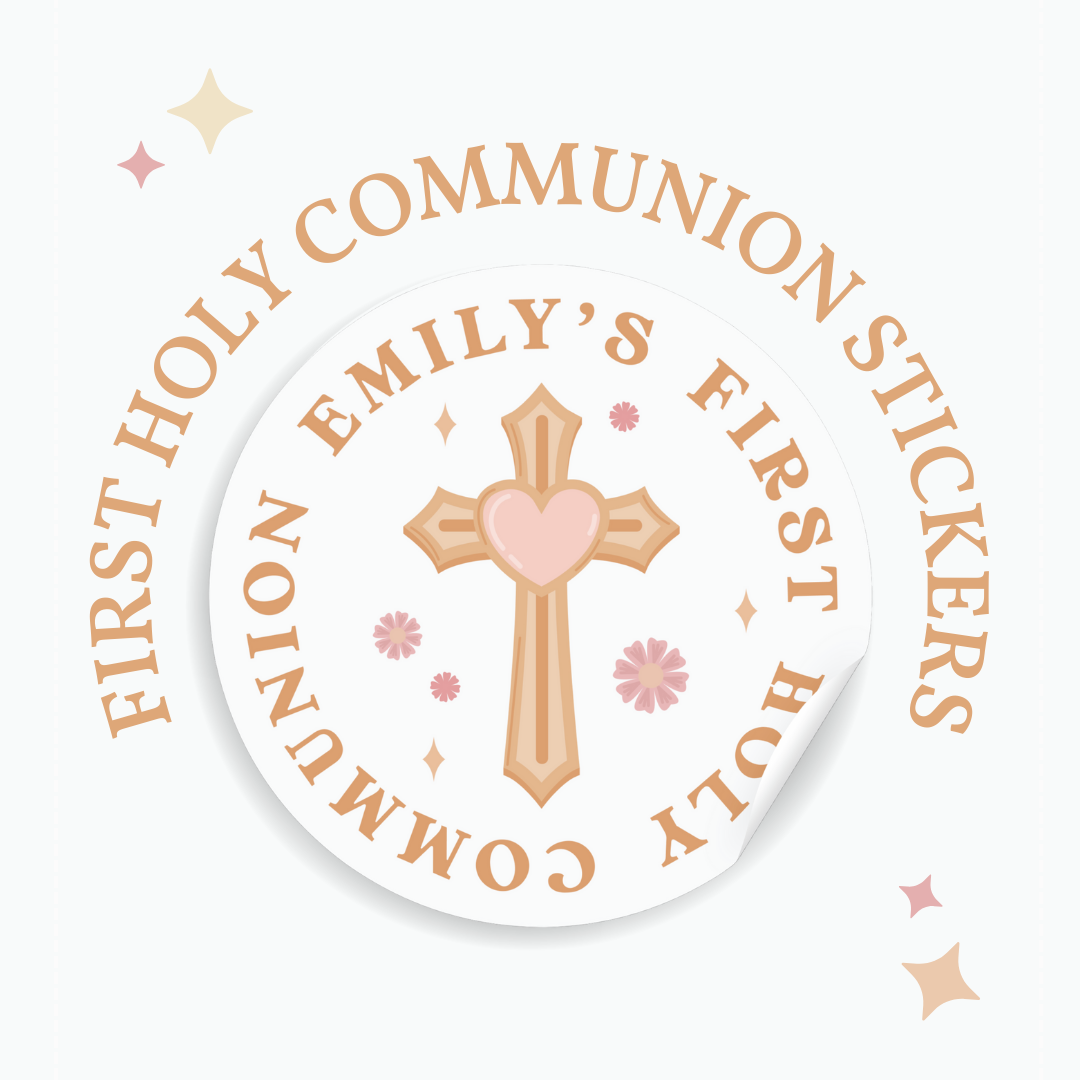 Personalised Holy Communion Stickers - Cross & Heart - Stickers - Printarelle