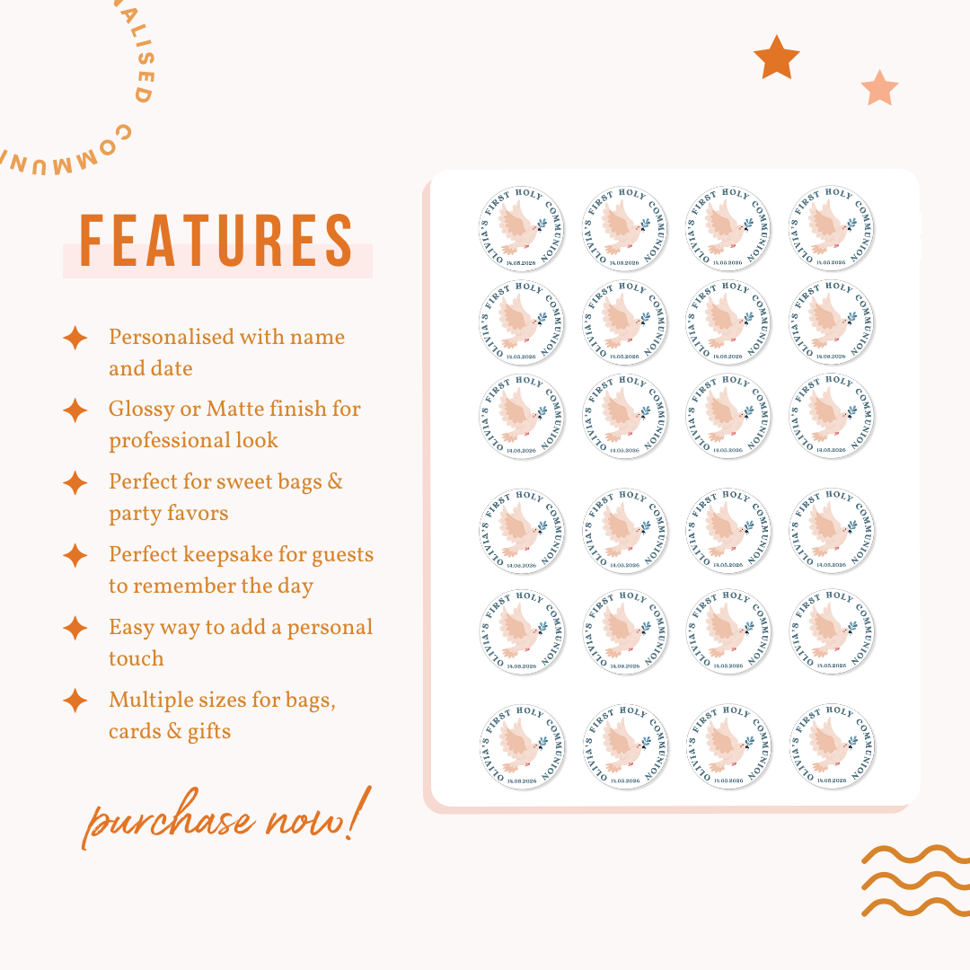 Personalised Holy Communion Stickers - Dove - Stickers - Printarelle