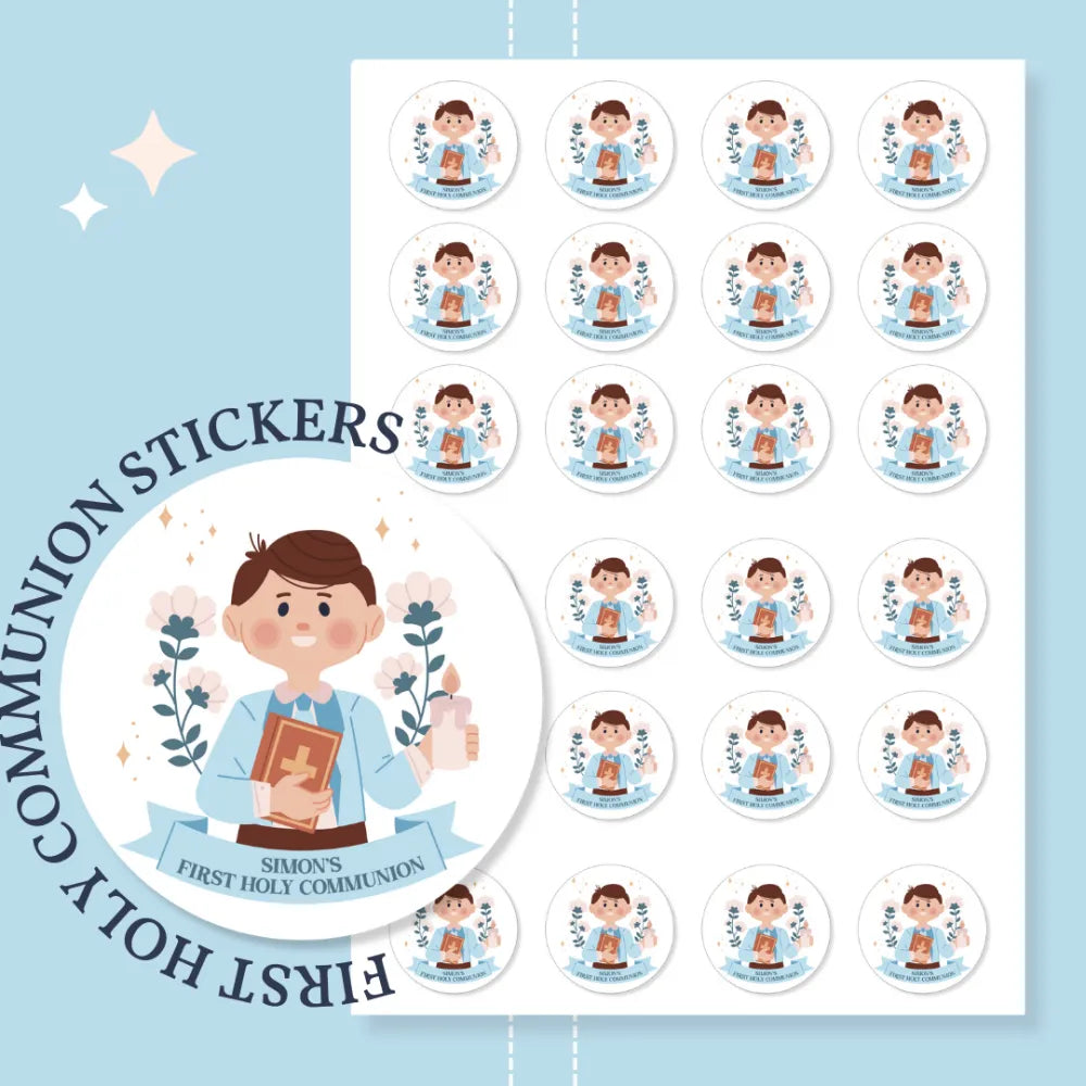 Personalised Holy Communion Stickers for Boys - Stickers - Printarelle
