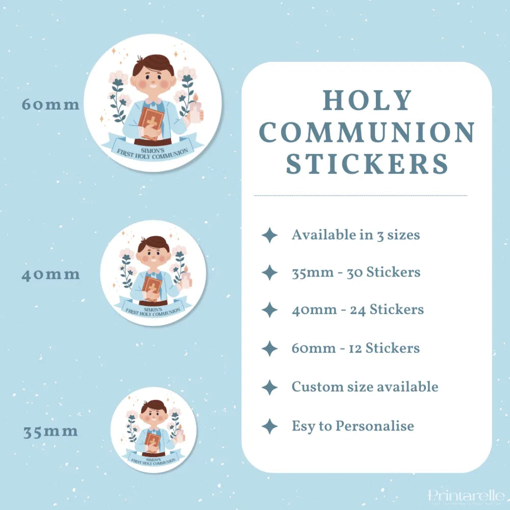 Personalised Holy Communion Stickers for Boys - Stickers - Printarelle