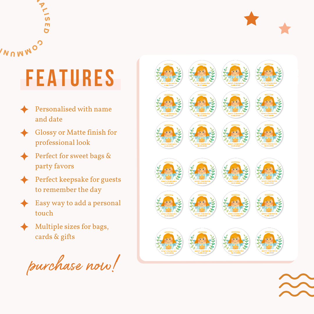 Personalised Holy Communion Stickers for Girls - Stickers - Printarelle