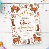 Personalised Horse & Pony Birthday Party Invitation – Watercolour Floral Saddle Up Design - pony birthday, pony