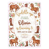 Personalised Horse & Pony Birthday Party Invitation – Watercolour Floral Saddle Up Design - pony birthday, pony