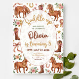 Personalised Horse & Pony Birthday Party Invitation – Watercolour Floral Saddle Up Design - pony birthday, pony