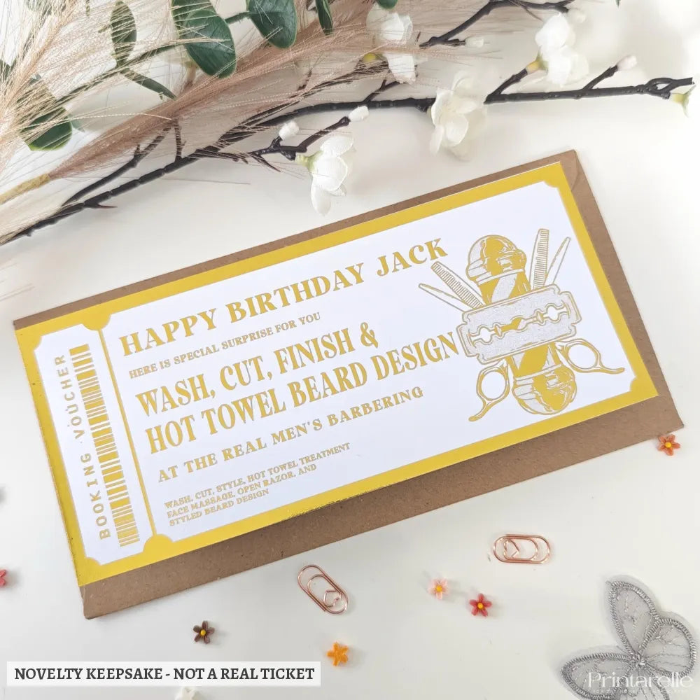 Personalised Hot Towel Barber Voucher | Wash Cut & Beard Gift for Him - hot towel, experience gifts, personalised hot
