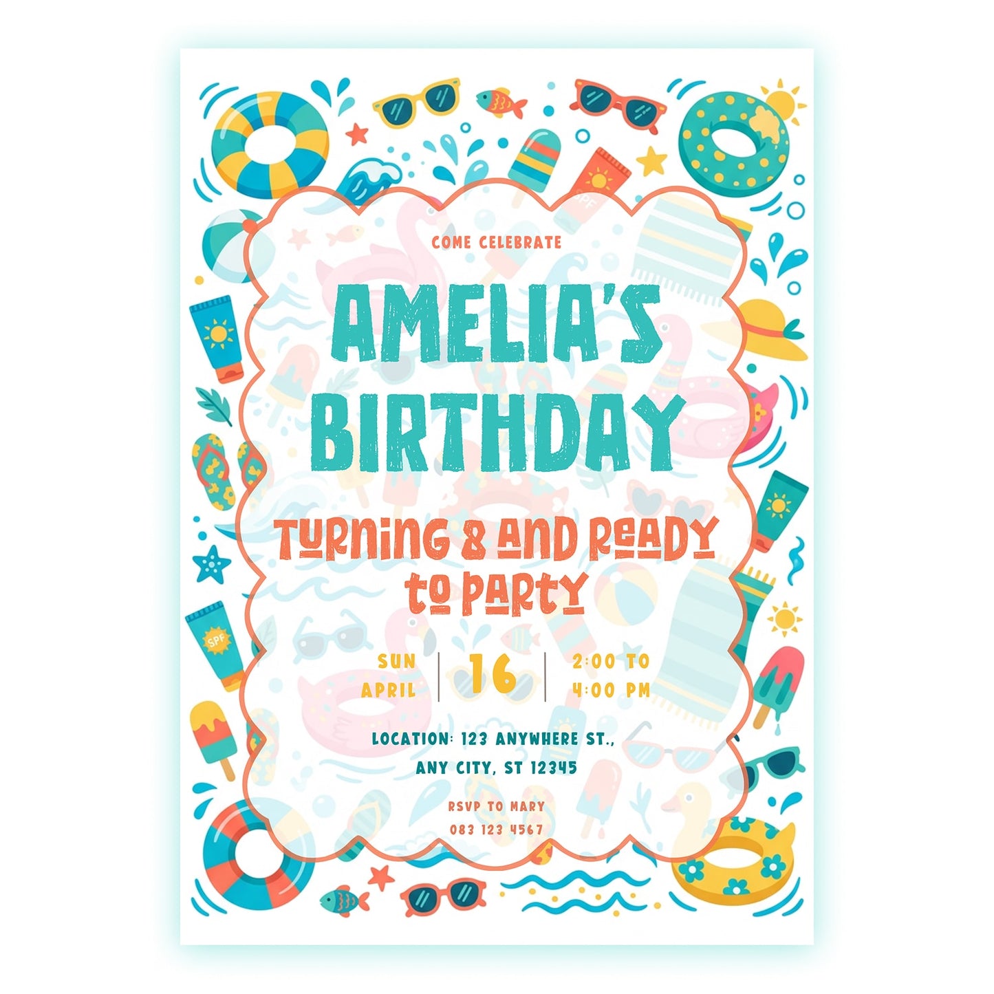 Personalised Beach Birthday Party Invitation