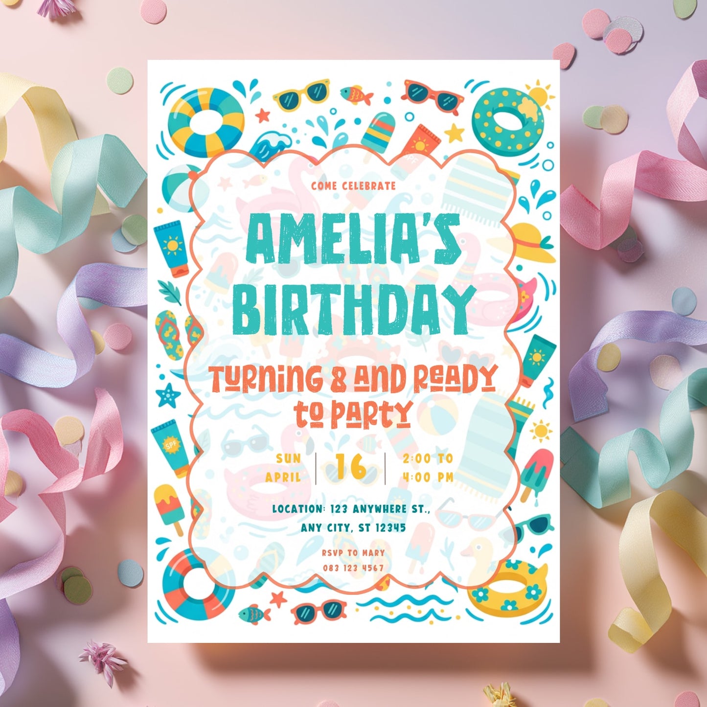 Personalised Beach Birthday Party Invitation