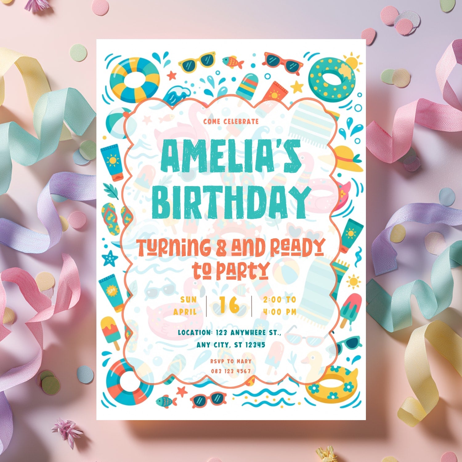 Personalised Beach Birthday Party Invitation
