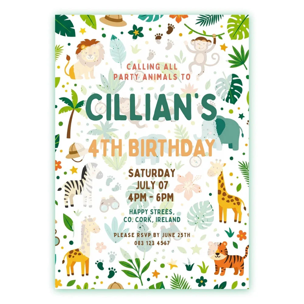 Personalised Jungle Safari Birthday Party Invitation - jungle safari birthday, jungle safari, safari birthday,