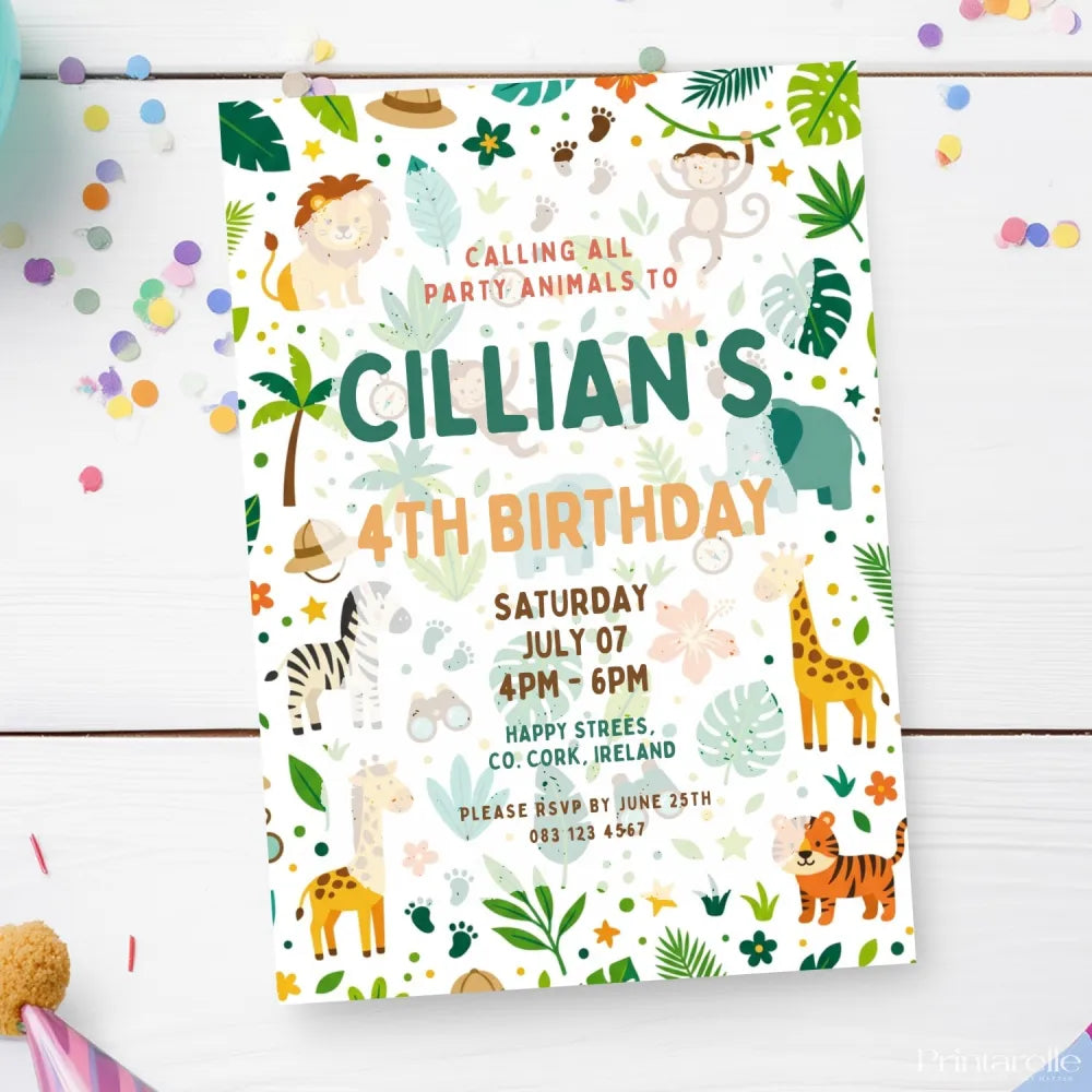 Personalised Jungle Safari Birthday Party Invitation - jungle safari birthday, jungle safari, safari birthday,