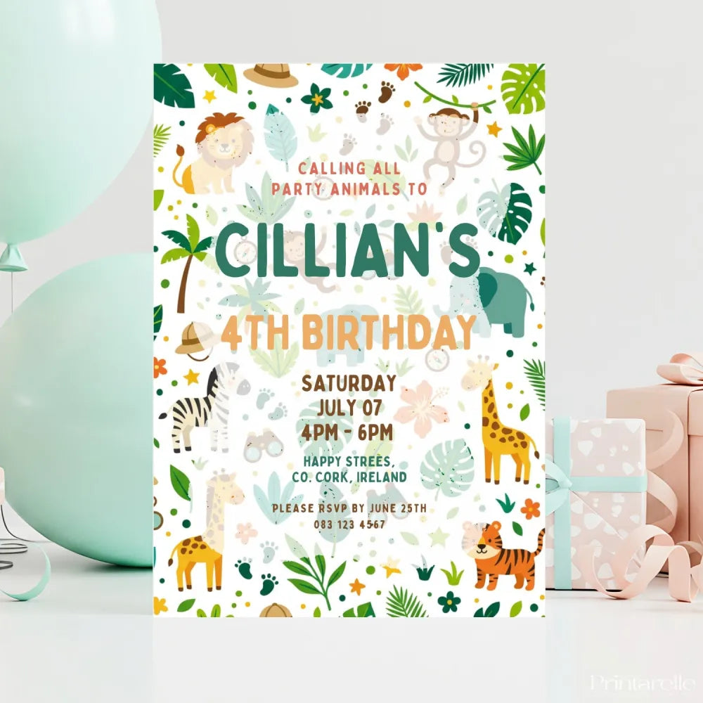 Personalised Jungle Safari Birthday Party Invitation - jungle safari birthday, jungle safari, safari birthday,