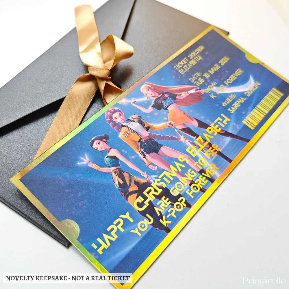 Personalised K-Pop Concert Foil Ticket | Christmas Reveal Gift - personalised k-pop, k-pop concert foil, gold foil