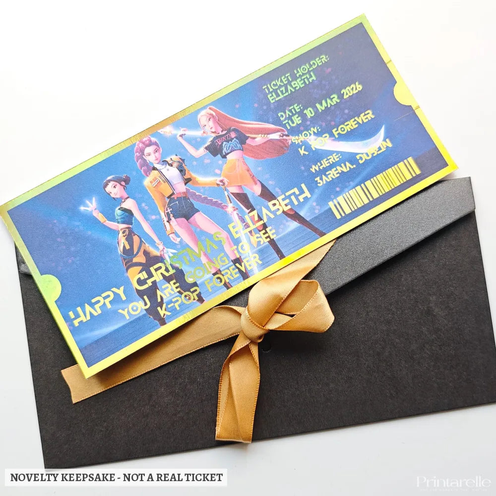 Personalised K-Pop Concert Foil Ticket | Christmas Reveal Gift - personalised k-pop, k-pop concert foil, gold foil