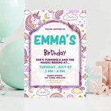 Personalised Kawaii Unicorn Birthday Party Invitation - unicorn birthday, kawaii unicorn birthday, kawaii unicorn,
