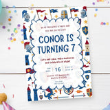 Personalised Knight & Medieval Birthday Party Invitation – Helmets Shields & Dragon Design - medieval birthday,