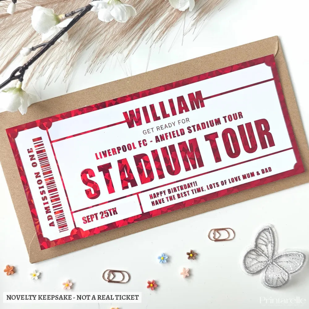 Personalised Liverpool Stadium Tour Ticket Gift | Football Birthday Surprise - stadium tour, stadium tour ticket, tour