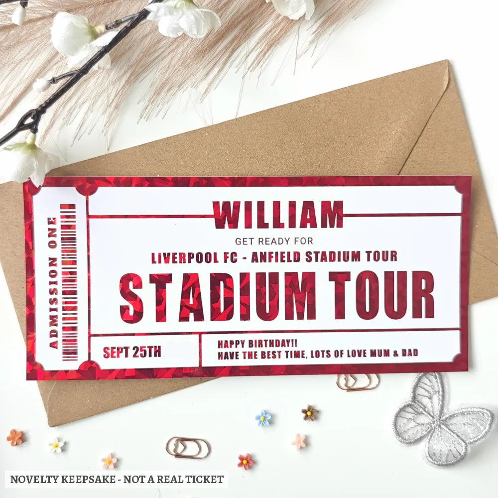Personalised Liverpool Stadium Tour Ticket Gift | Football Birthday Surprise - stadium tour, stadium tour ticket, tour