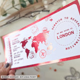 Personalised London Scratch to Reveal Boarding Pass | Surprise Reveal - red holographic foil, boarding pass, red