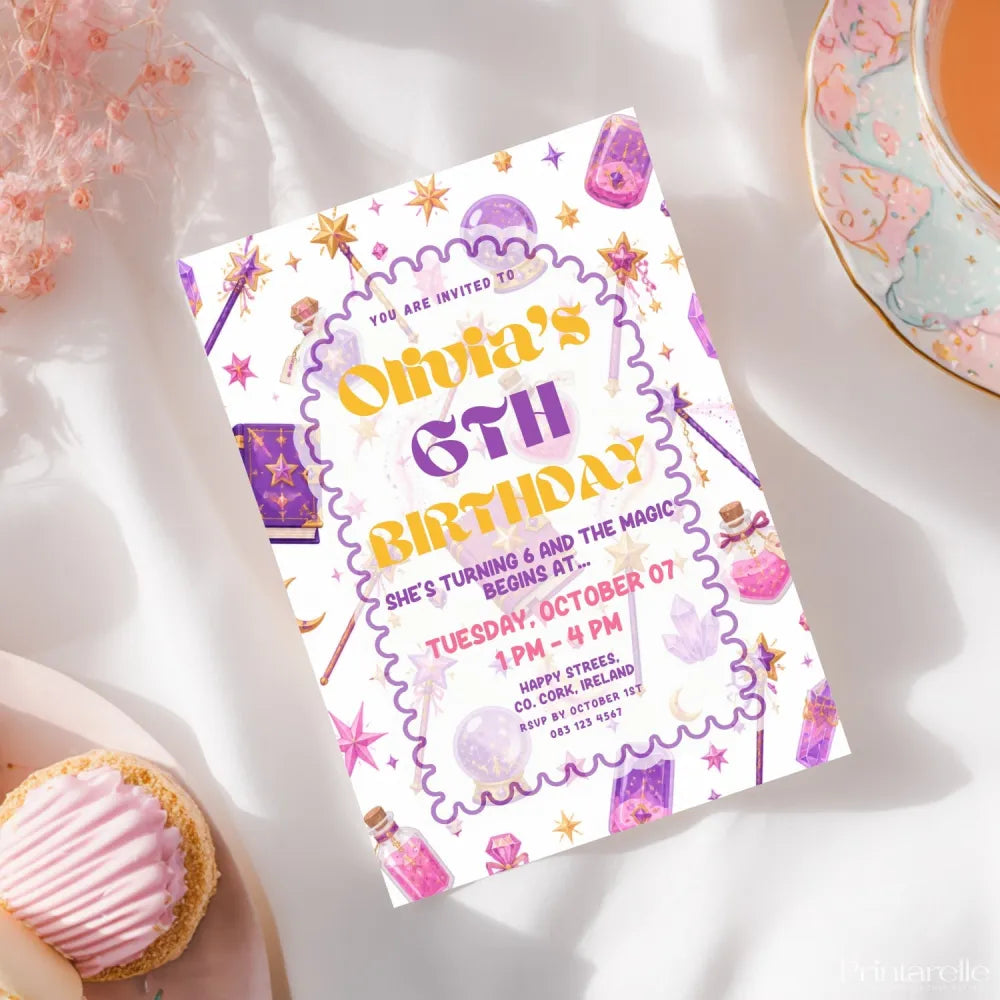 Personalised Magic Spellbook Witch Birthday Party Invitation - personalised magic spellbook, spellbook witch birthday,
