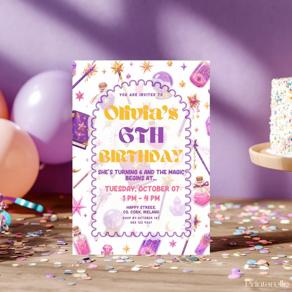 Personalised Magic Spellbook Witch Birthday Party Invitation - personalised magic spellbook, spellbook witch birthday,