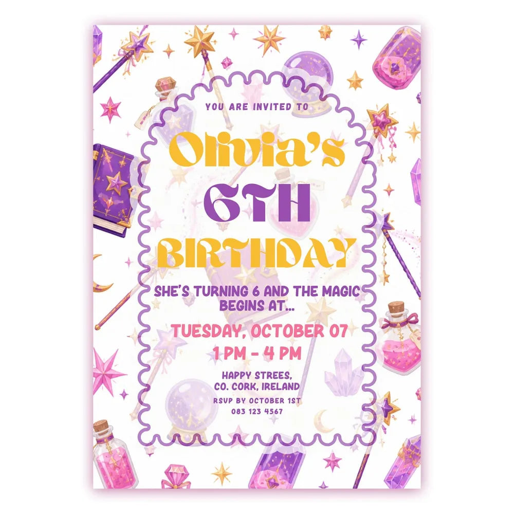 Personalised Magic Spellbook Witch Birthday Party Invitation - personalised magic spellbook, spellbook witch birthday,