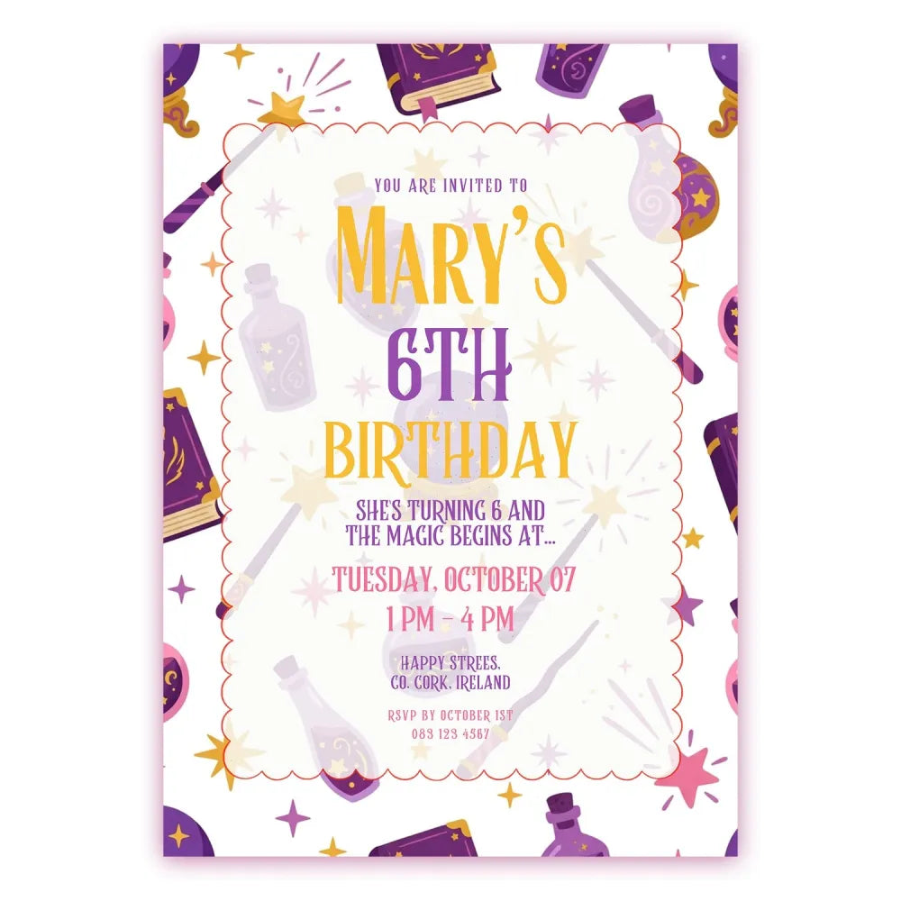 Personalised Magic Witch Birthday Party Invitation - magic witch birthday, magic witch, witch birthday, personalised
