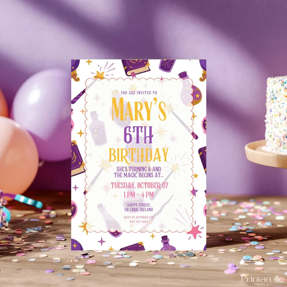 Personalised Magic Witch Birthday Party Invitation - magic witch birthday, magic witch, witch birthday, personalised