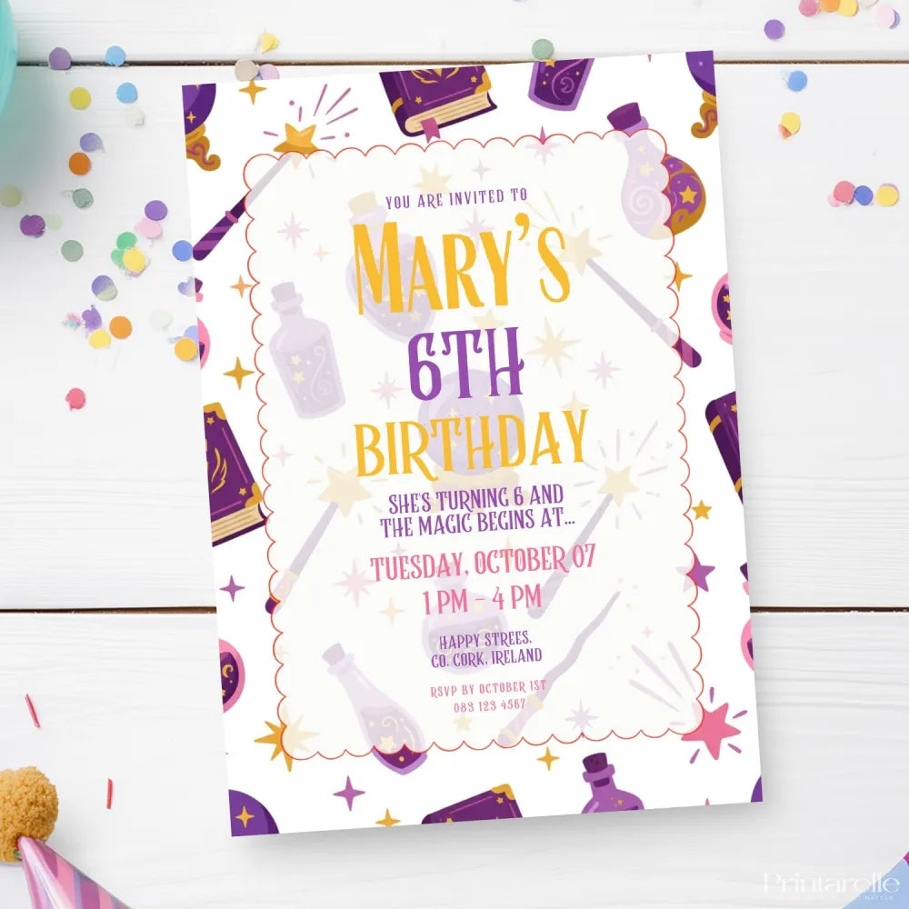 Personalised Magic Witch Birthday Party Invitation - magic witch birthday, magic witch, witch birthday, personalised