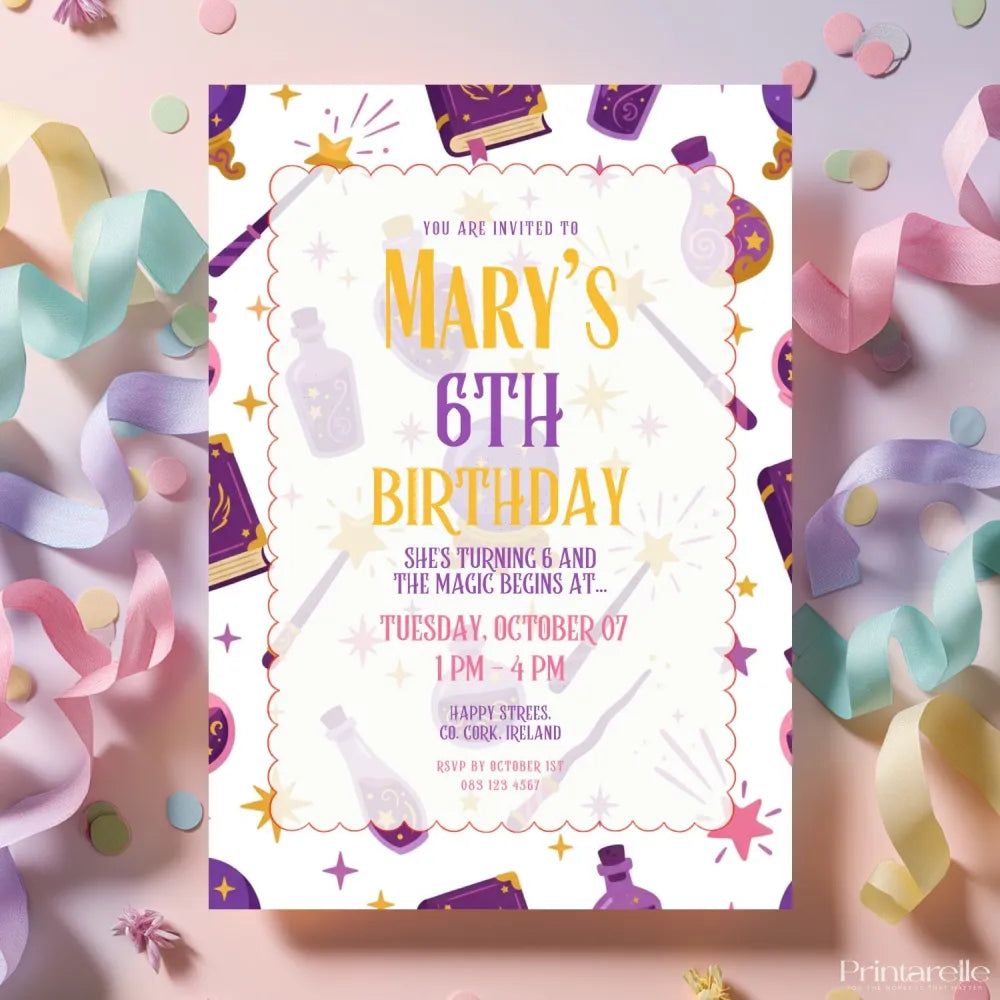 Personalised Magic Witch Birthday Party Invitation - magic witch birthday, magic witch, witch birthday, personalised