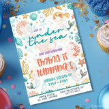 Personalised Mermaid Under the Sea Birthday Party Invitation - birthday party invitation, mermaid birthday, mermaid