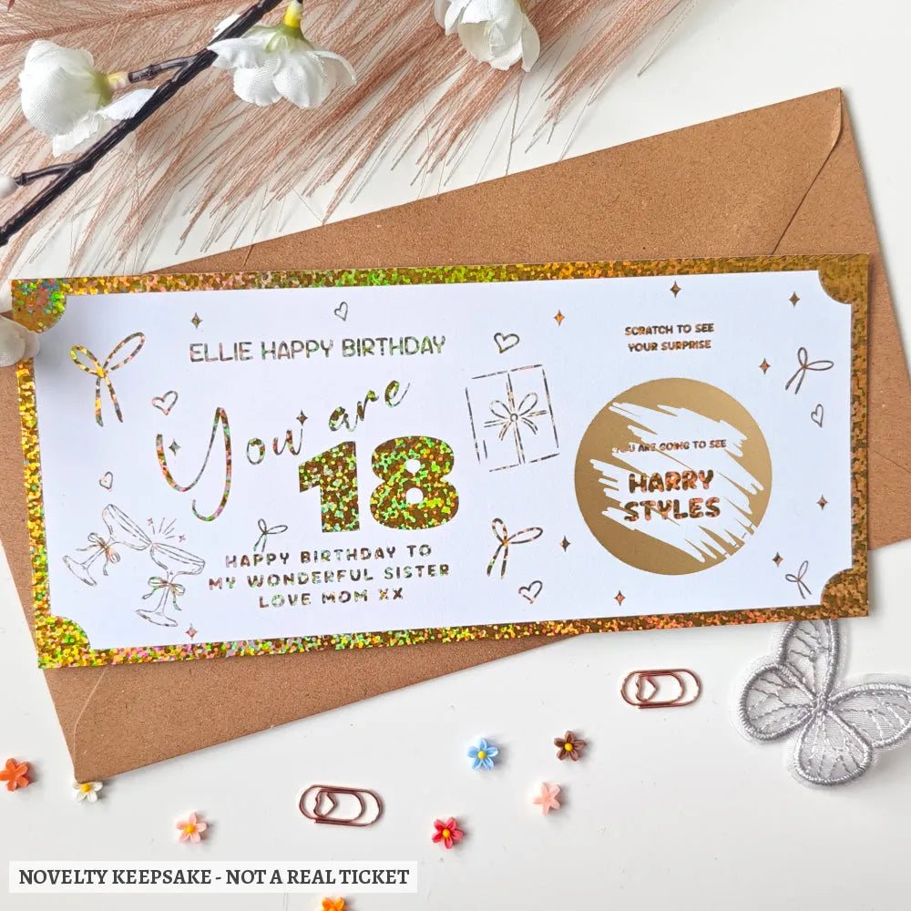 Personalised Milestone Birthday Scratch-to-Reveal Ticket | Gold Glitter Foil - personalised milestone birthday, gold