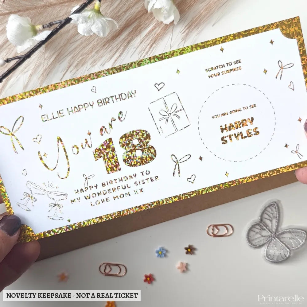 Personalised Milestone Birthday Scratch-to-Reveal Ticket | Gold Glitter Foil - personalised milestone birthday, gold