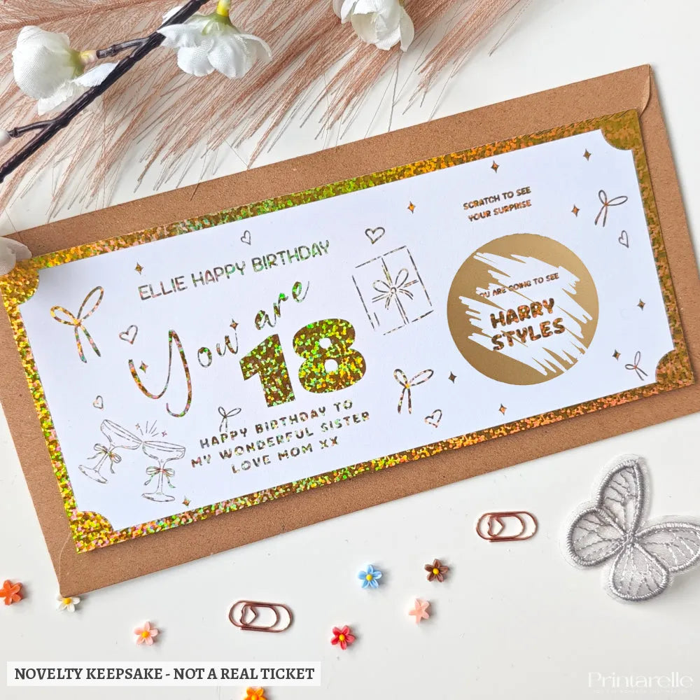 Personalised Milestone Birthday Scratch-to-Reveal Ticket | Gold Glitter Foil - personalised milestone birthday, gold