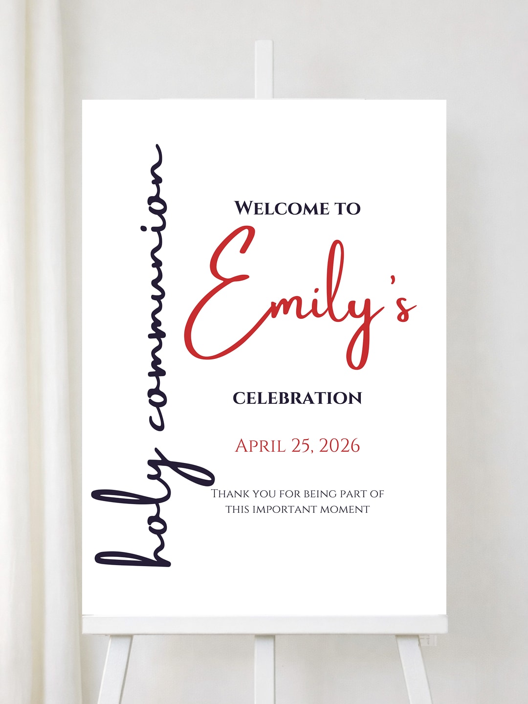 Personalised Modern Script First Holy Communion Welcome Sign - Party Decor - Printarelle