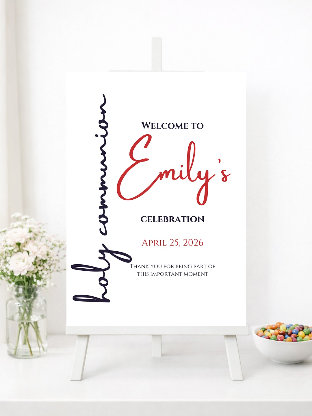 Personalised Modern Script First Holy Communion Welcome Sign - Party Decor - Printarelle